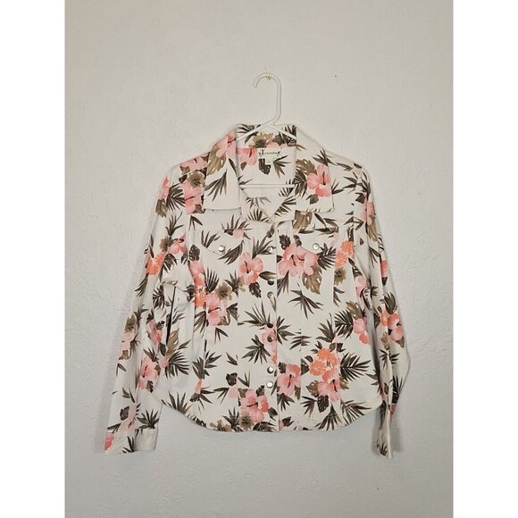 Tanzara Woman’s Size L Long Sleeve Snap Up Flora Print Jacket - Picture 1 of 6